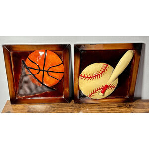 Children’ Room Metal Wall Art- Basketball & Baseball- 12.5”x12.5”